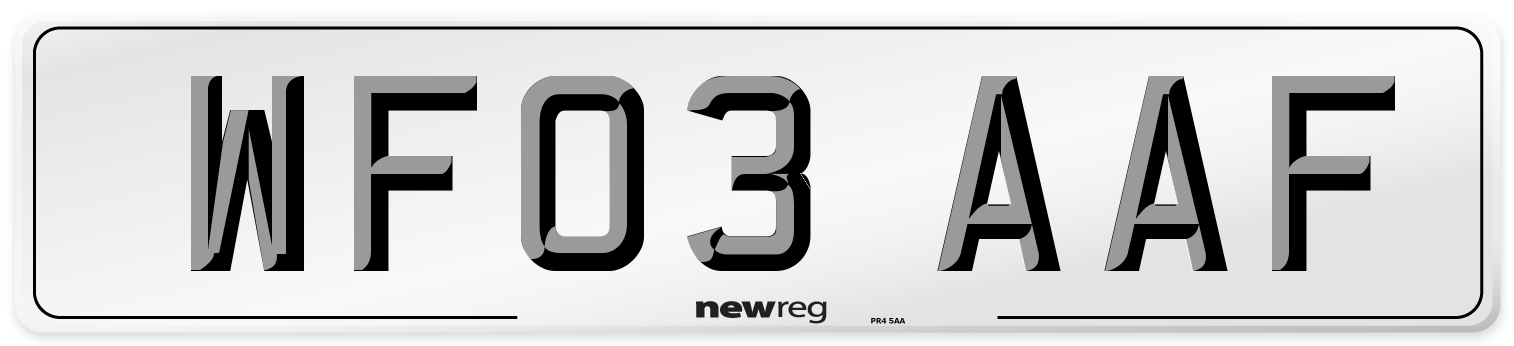 WF03 AAF Number Plate from New Reg